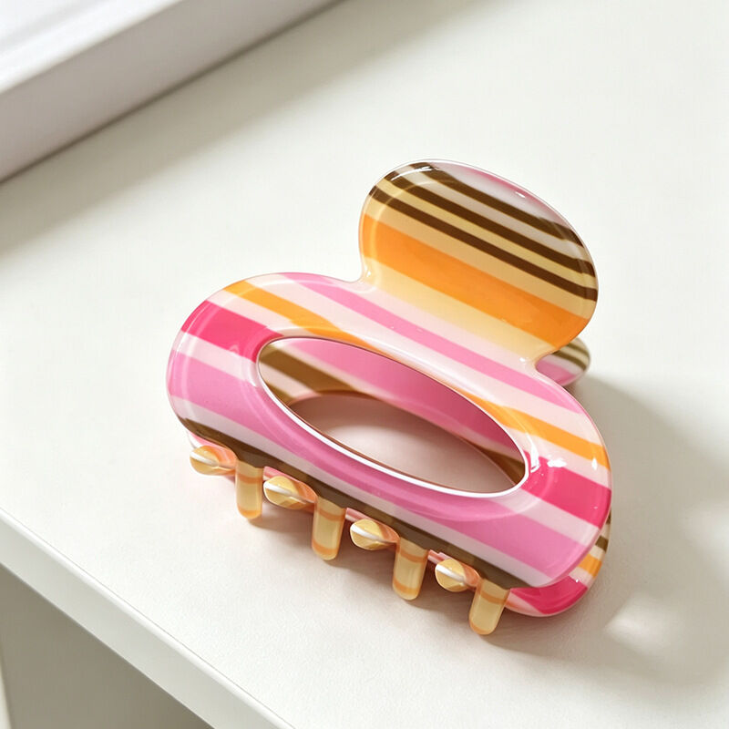 Simple Series Daily Stripe Plaid Polka Dots Mixed Color Acetate Hair Claws 