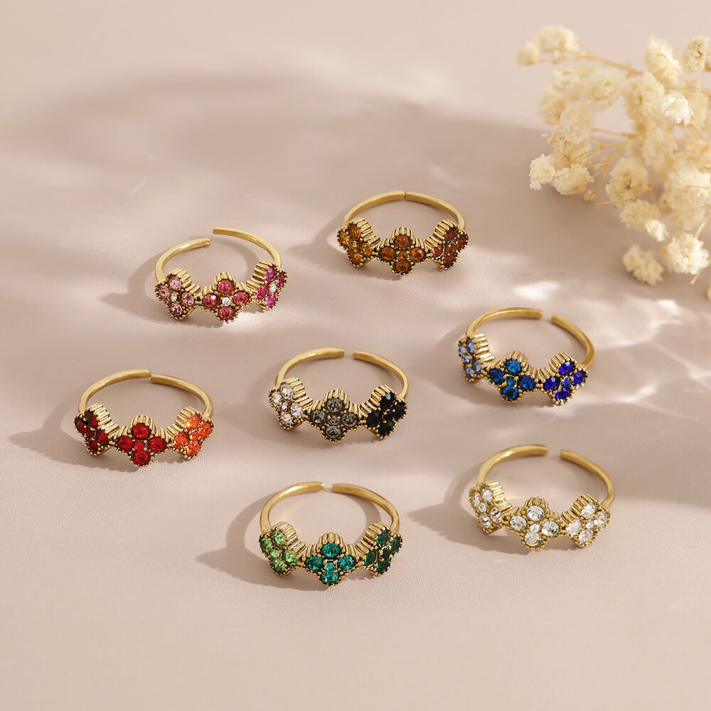 Romantic Series Sweet Flower Stainless Steel Waterproof Gold Color Zircon Women's Gemstone Rings h5Picture3