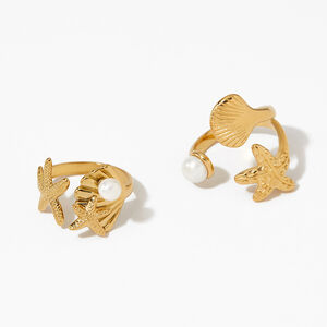 Vakantie Oceanische Stijl Roestvrijstalen Waterdichte Gouden Statement Ringen met Kunstparel h5 Afbeelding4