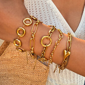 Eenvoudige serie retro armbanden met onregelmatige vorm, gemaakt van roestvrij staal, waterdicht en goudkleurig, voor dames. h5 Afbeelding3
