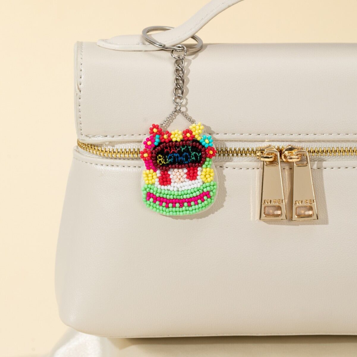 Porte-clés ethnique décontracté en alliage alimentaire avec perles et lettres multicolores - Collection ethnique h5 Image2