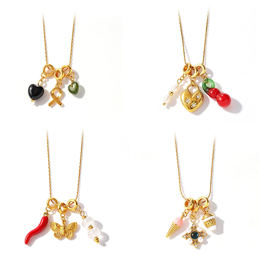 Stainless Steel Waterproof Gold Color Rhinestone Women's Pendant Necklaces Picture4