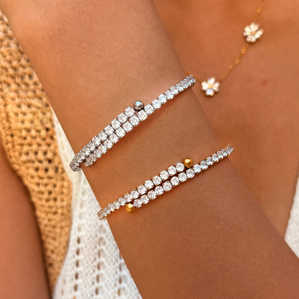 Pulseras de lujo elegantes de forma irregular de acero inoxidable, impermeables, de color dorado y con circonitas. h5Imagen3