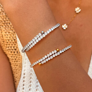 Pulseras de lujo elegantes de forma irregular de acero inoxidable, impermeables, de color dorado y con circonitas. h5 Imagen3