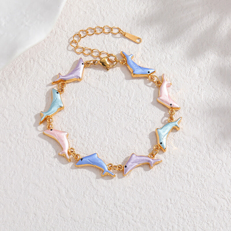 Vacation Oceanic Style Enamel Fish Stainless Steel Waterproof Women's Chain Bracelets h5Picture4