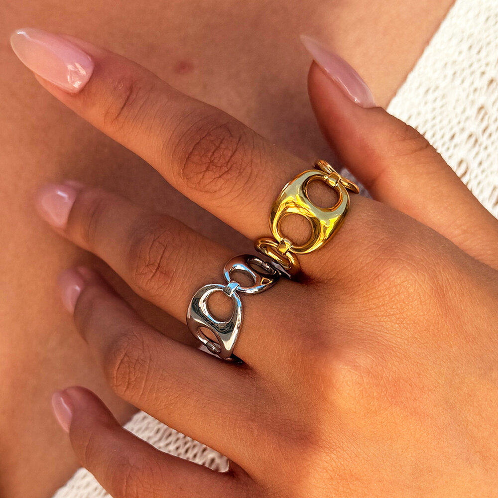 Simple Series Daily Irregular Shape Stainless Steel Waterproof Gold Color Women's Statement Rings h5Picture4