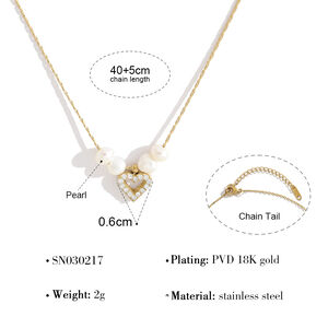 Collana da donna con ciondolo a forma di fiore, cuore, in acciaio inossidabile, impermeabile, color oro, con strass. h5