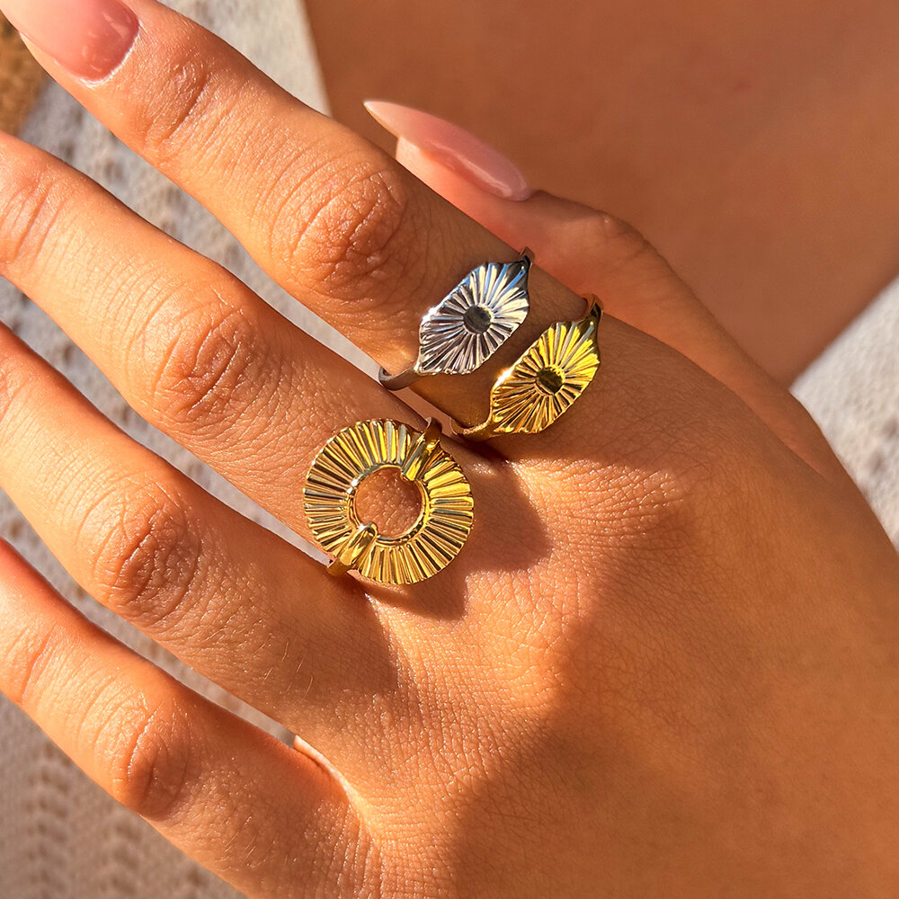 Simple Series Daily Sun Stainless Steel Waterproof Gold Color Women's Statement Rings h5Picture5