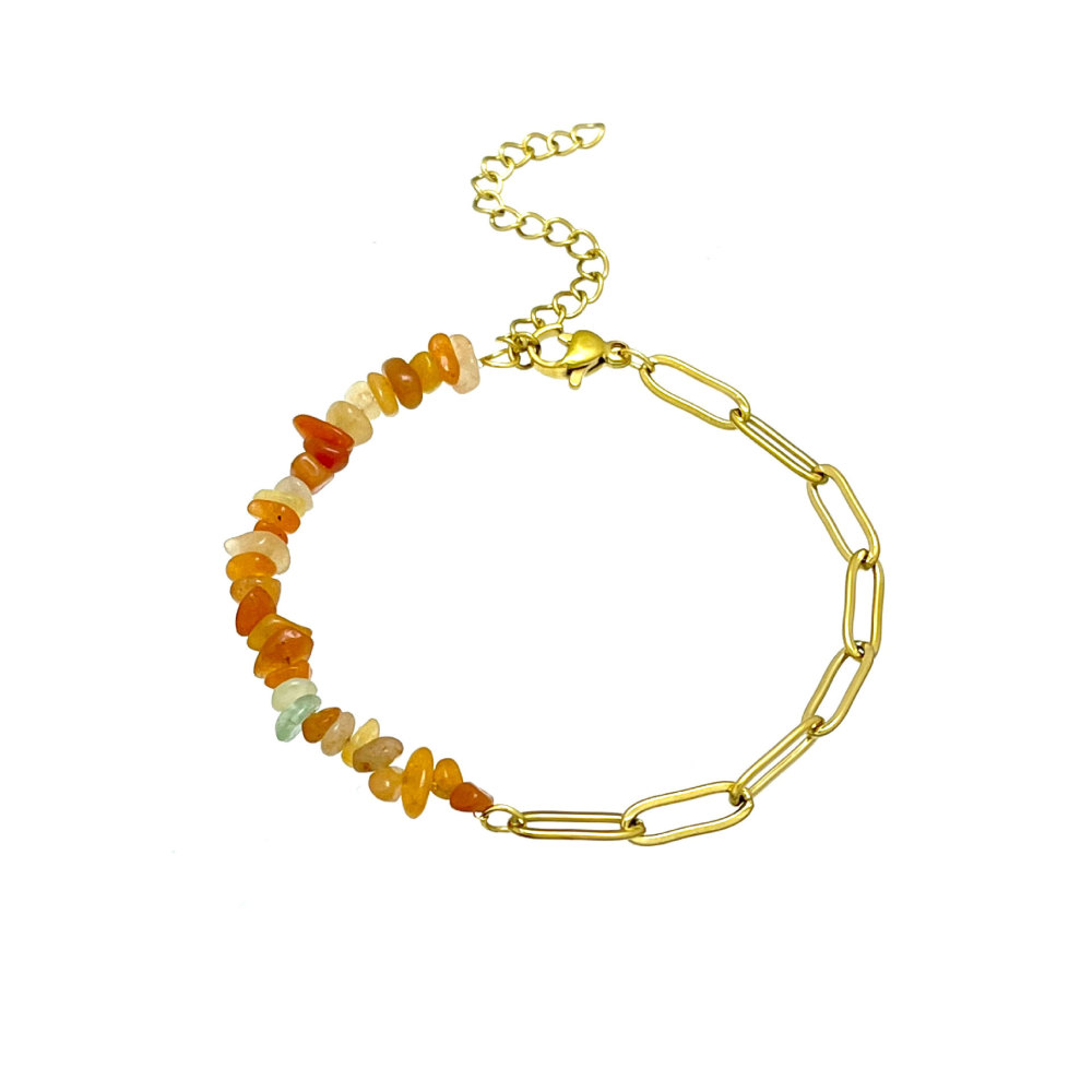 Simple Series Retro Beads Chain Stainless Steel Waterproof   Gold Color  Natural Stone Women's Beaded Bracelets Picture5