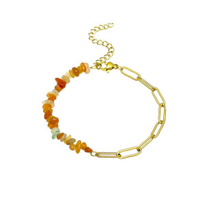 Simple Series Retro Beads Chain Stainless Steel Waterproof   Gold Color  Natural Stone Women's Beaded Bracelets h5 Picture5