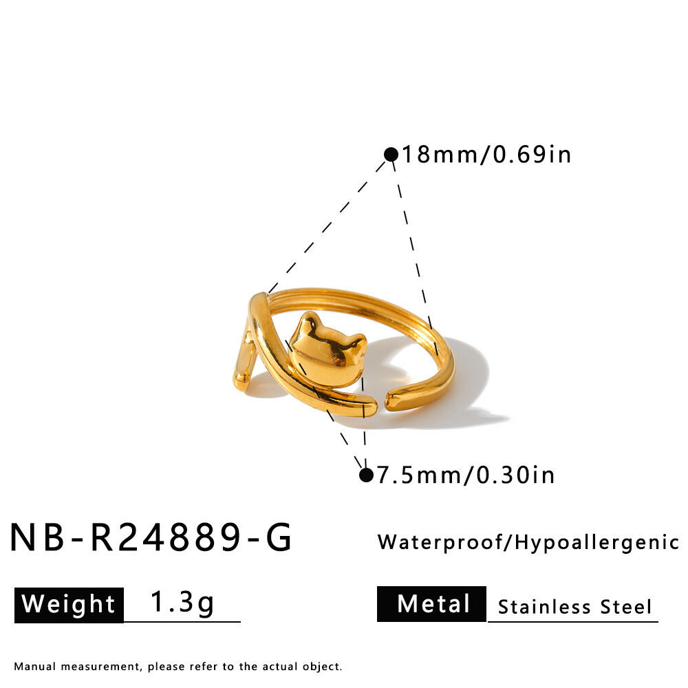 Simple Series Cute Dachshund Cartoon Stainless Steel Waterproof   Gold Color  Statement Rings 