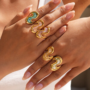 Simple Series Daily Letter Stainless Steel Waterproof Gold Color Shell Women's Statement Rings h5 Picture4