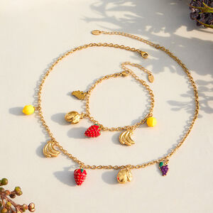 Romantische Serie Urlaubs-Frucht-Edelstahl-Wasserdichte Goldfarbene Naturstein-Halsketten-Sets für Damen h5 Bild3