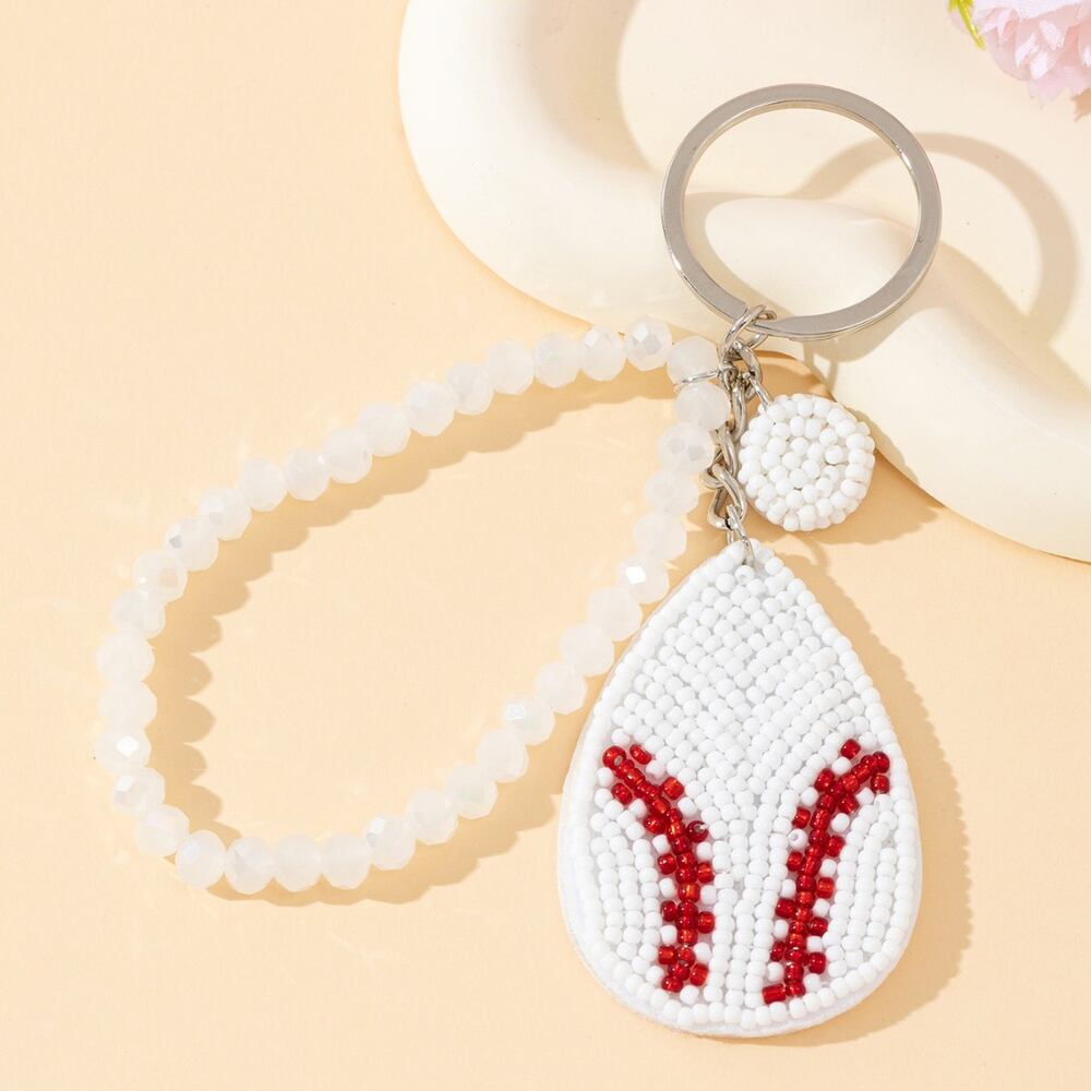 Simple Series Casual Beads Woven Ellipse Shape Alloy Keychain h5Picture4