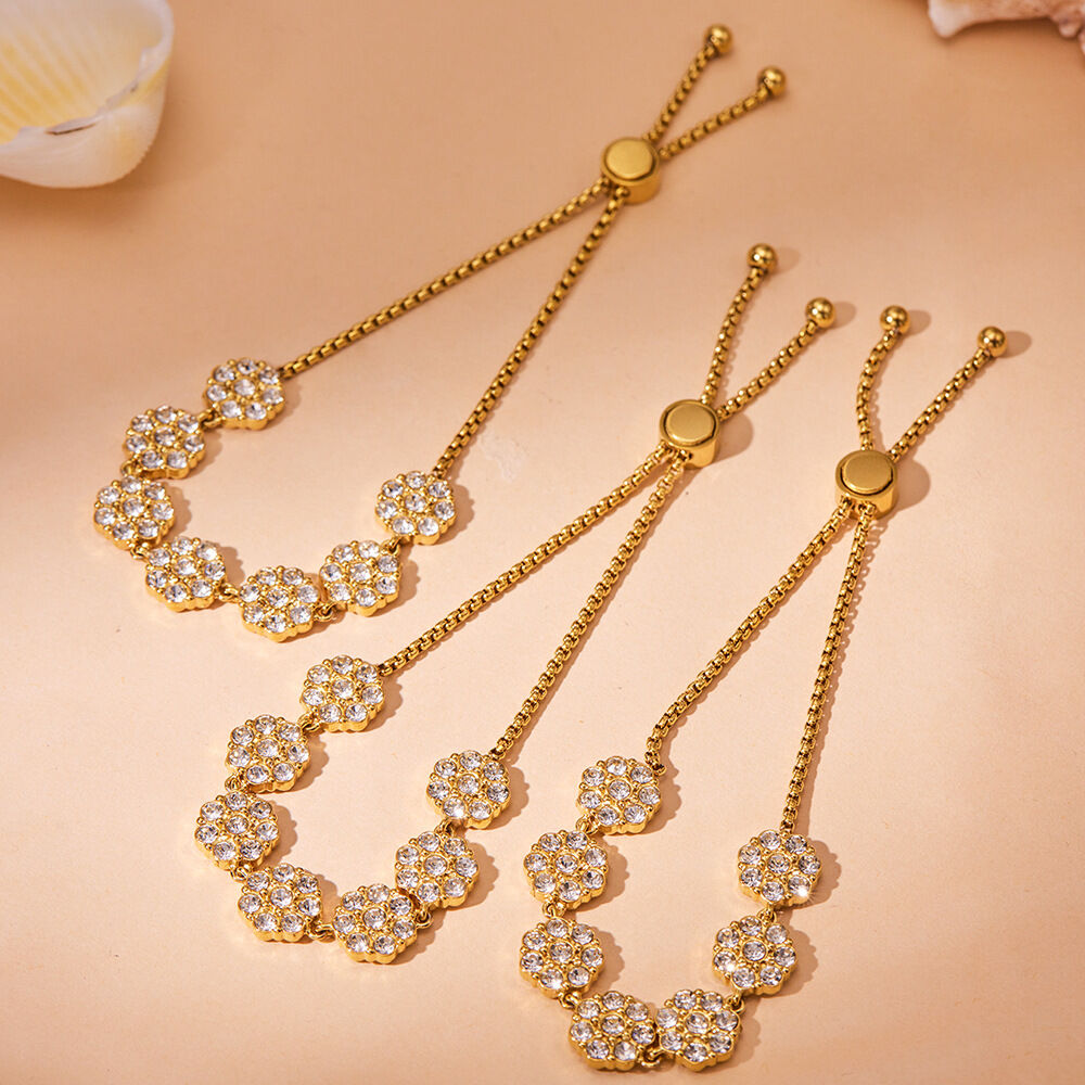 Luxurious Daily Flower Patchwork Stainless Steel Waterproof   Gold Color  Zircon Women's Chain Bracelets Picture3