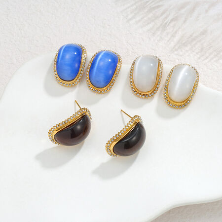 Orecchini a perno da donna retrò rettangolari in acciaio inossidabile, impermeabili, color oro, con strass artificiali e pietre preziose. 2