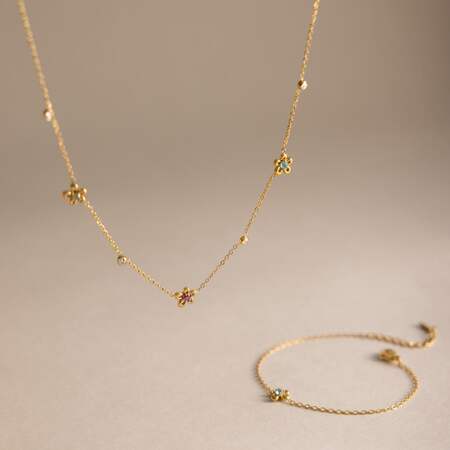 Flower Stainless Steel Waterproof Gold Color Zircon Women's Necklaces Sets