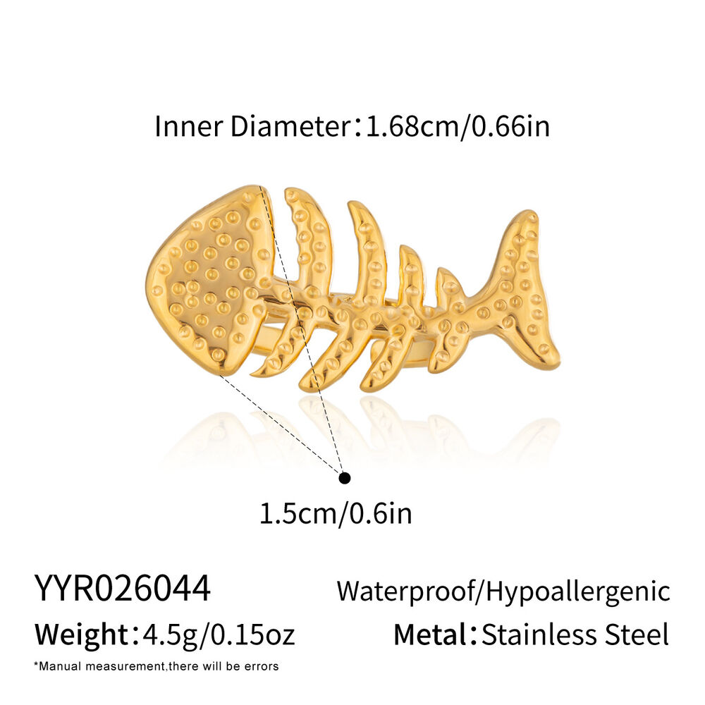 Bagues tendance en acier inoxydable doré, forme de poisson océanique, étanches.