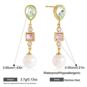 Romantic Elegant Patchwork Rectangle Stainless Steel Waterproof Gold Color Zircon Women's Dangle Earrings h5