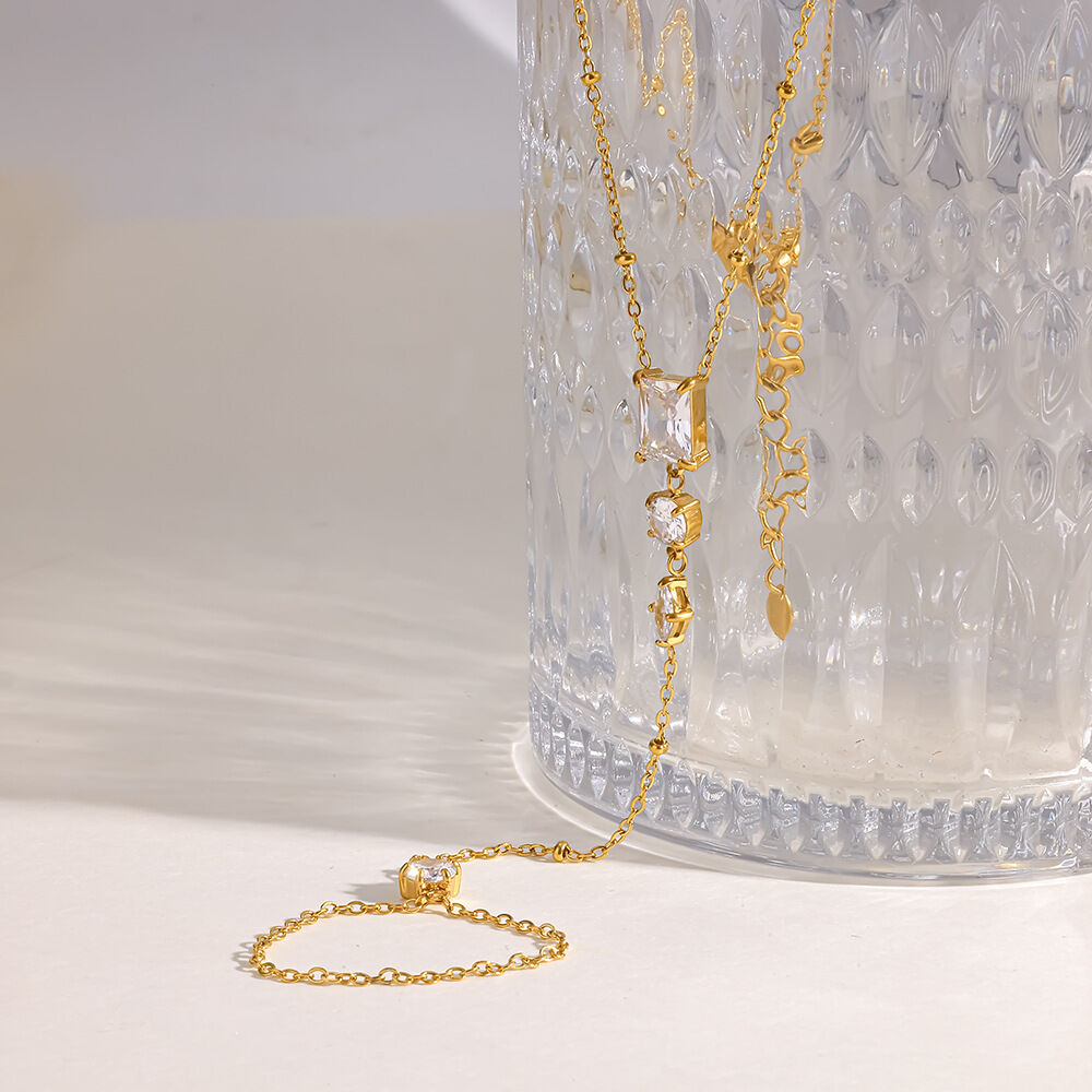 Simple Series Elegant Geometric Shape Stainless Steel Waterproof Gold Color Zircon Women's Hand Chain h5Picture3