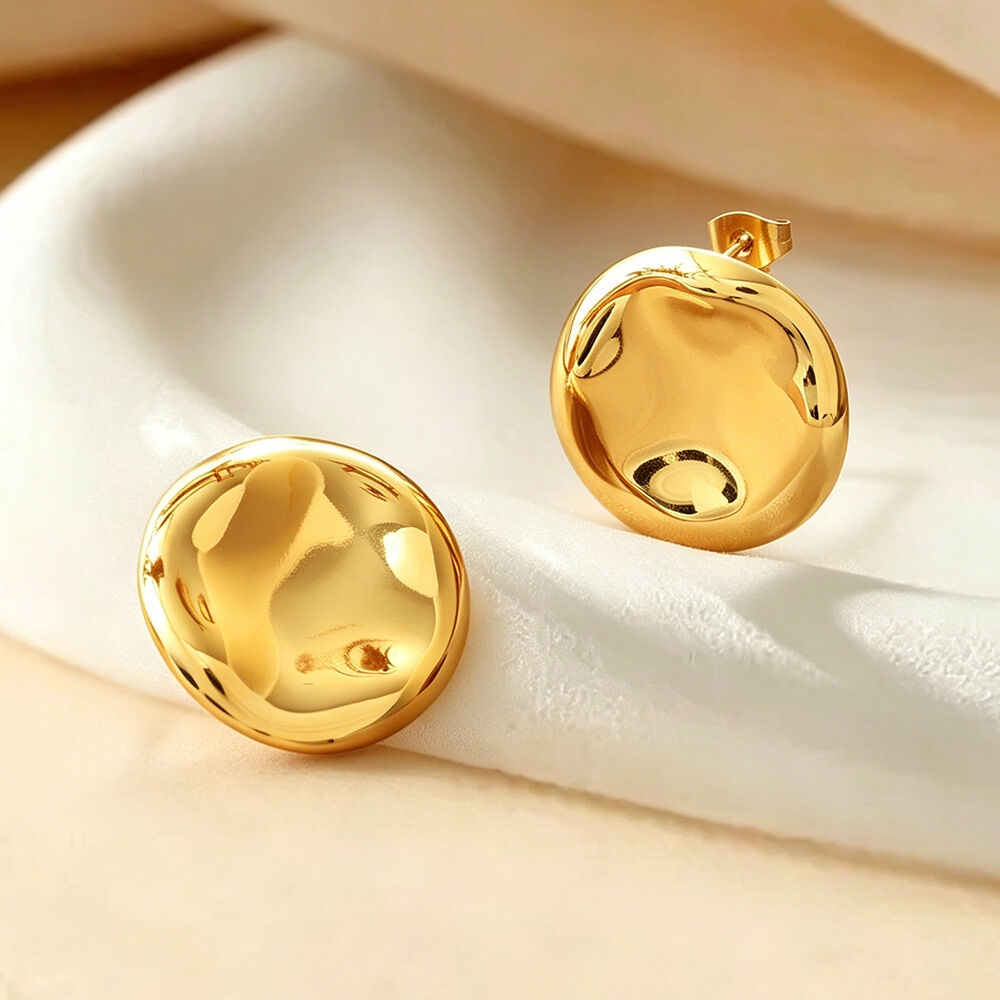 Simple Series Daily Circle Stainless Steel Waterproof   Gold Color  Women's Stud Earrings Picture3