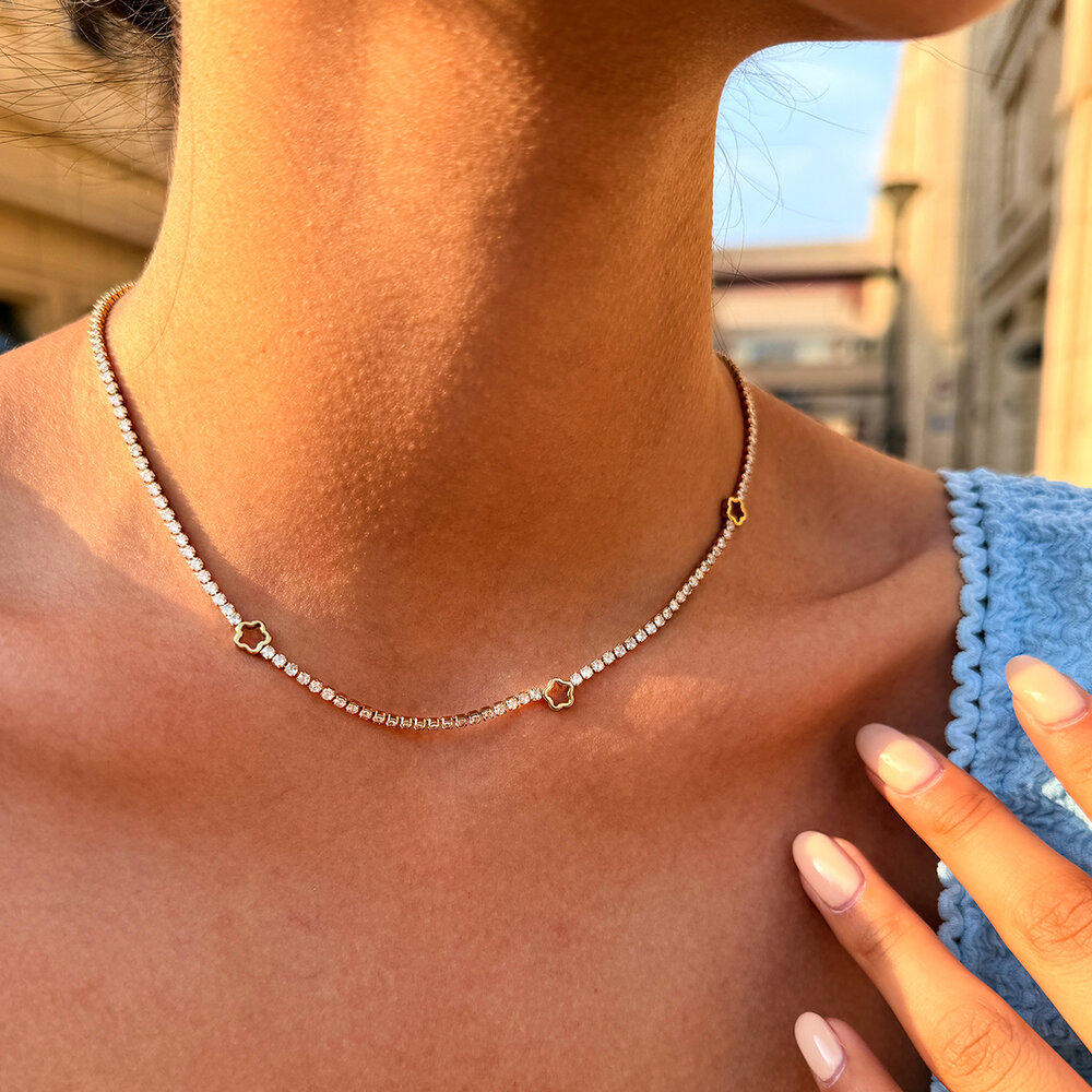 Simple Series Daily Flower Stainless Steel Waterproof Gold Color Zircon Women's Chain Necklaces Picture4