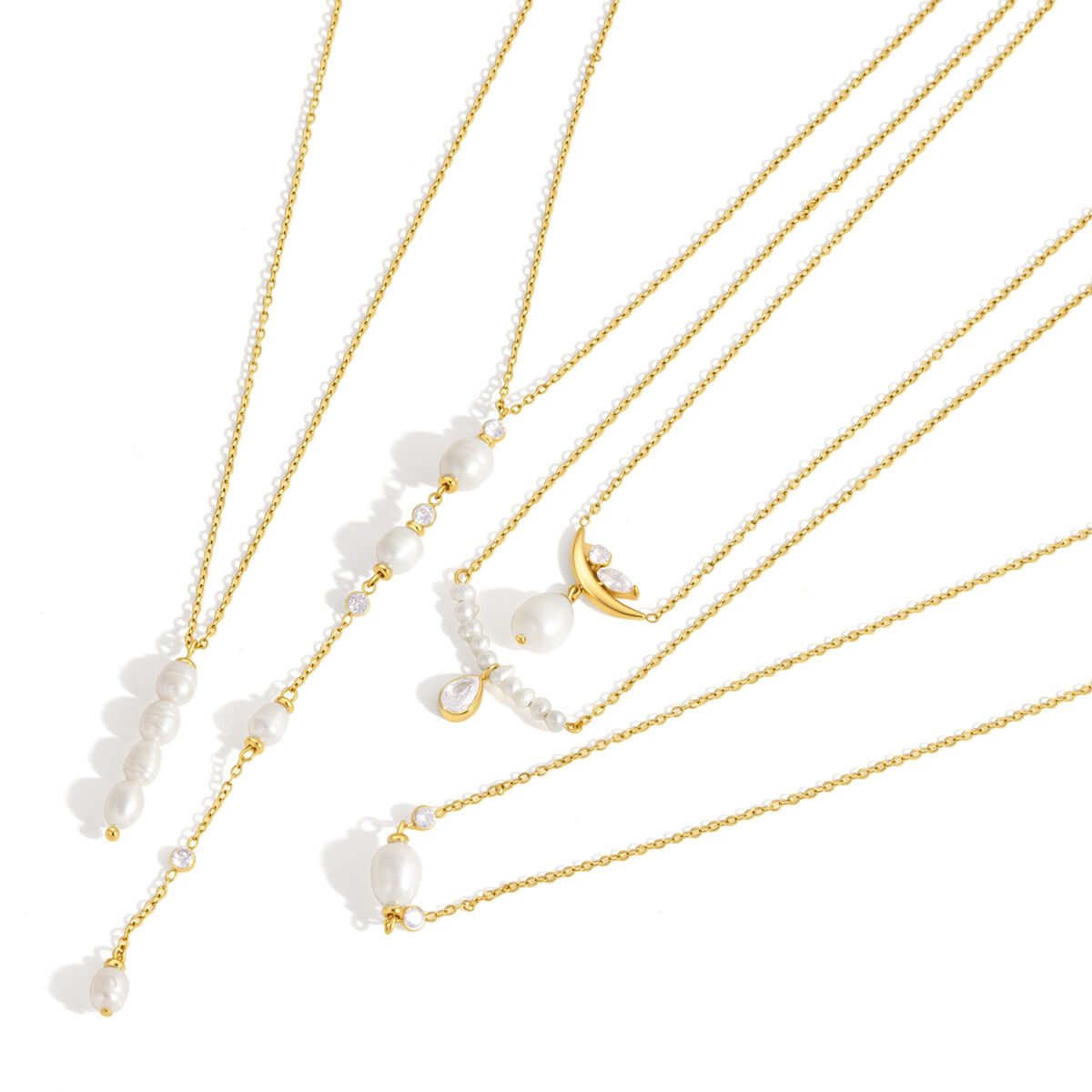 Colliers pendentifs élégants pour femmes, en acier inoxydable étanche, couleur or, avec pompon en forme de goutte et perle de zircon. h5 Image5