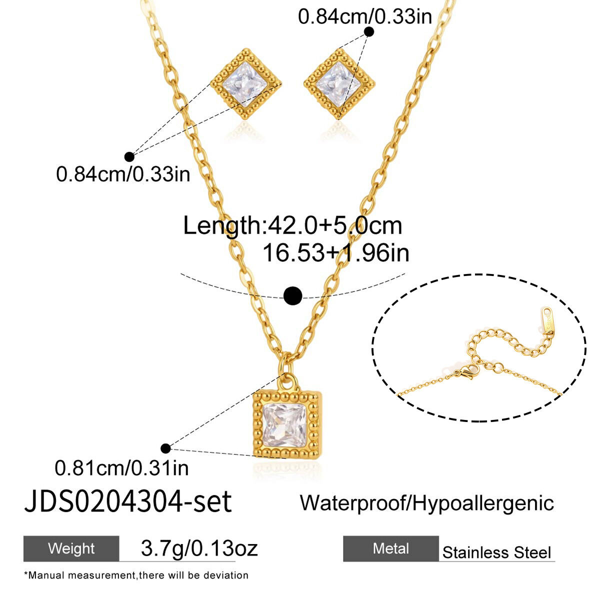 Conjunto de collares rectangulares de acero inoxidable impermeables de color dorado con circonitas para mujer. h5 