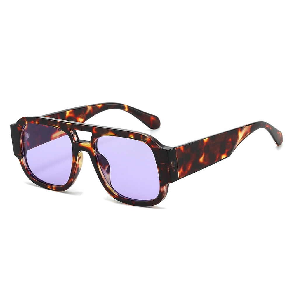 Simple Series Retro zonnebril met effen kleur en luipaardprint 2