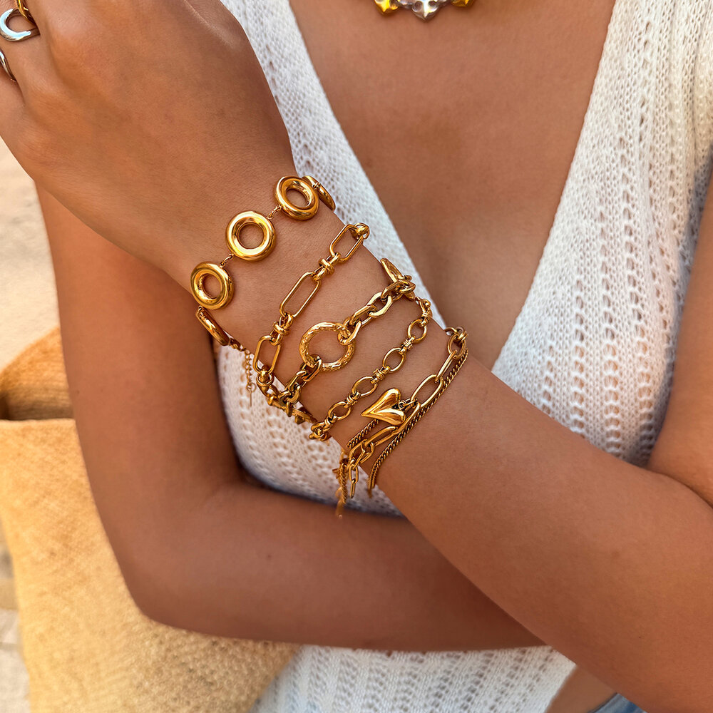Eenvoudige serie retro armbanden met onregelmatige vorm, gemaakt van roestvrij staal, waterdicht en goudkleurig, voor dames. h5Afbeelding2