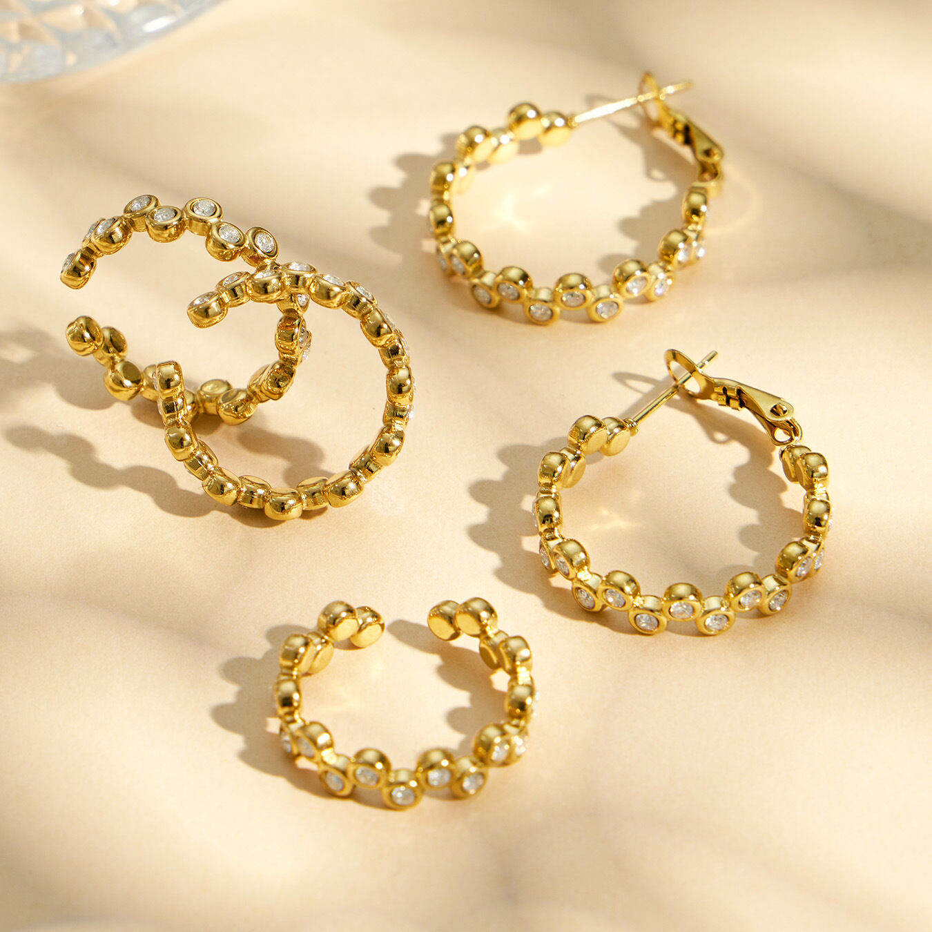 Luxurious Series Circle Stainless Steel Waterproof Gold Color Zircon Women's Earring Sets Picture3