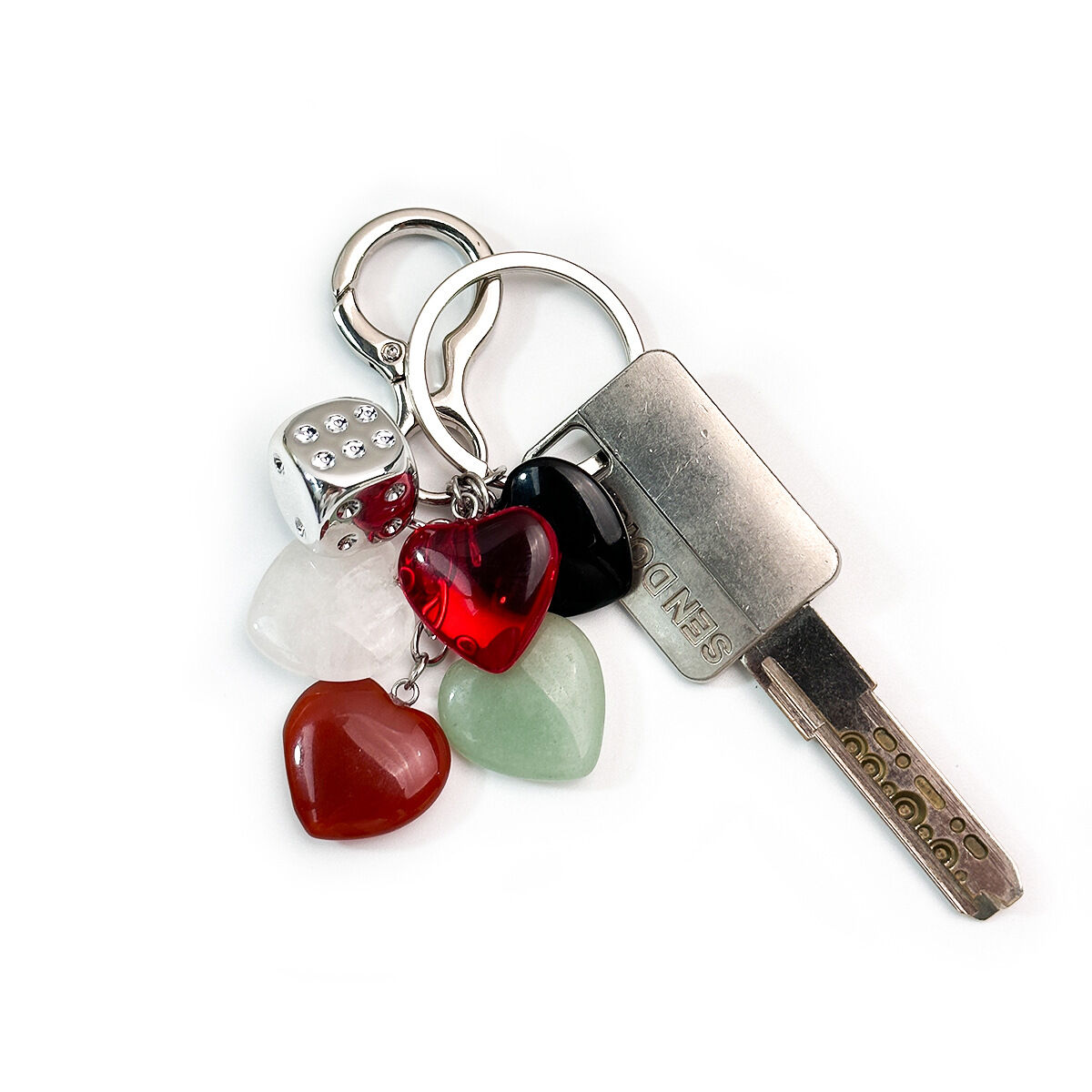 Porte-clés en acrylique et pierre naturelle agate multicolore, série Simple Daily Heart Image4