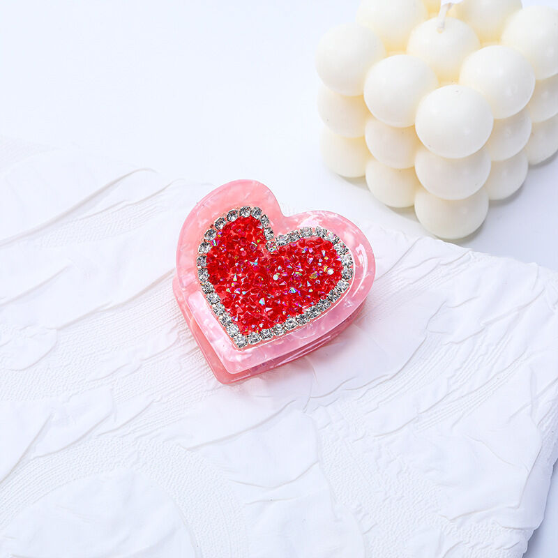 Romantic Series Simple Heart Mixed Color Acetate Rhinestone Hair Claws h5 