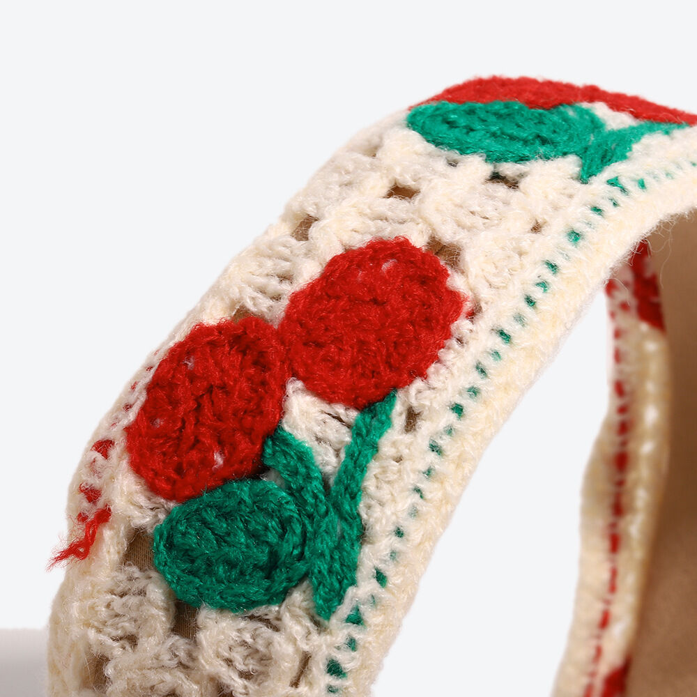 Ethnic Series Casual Flower Stripe Hollowed-Out Mixed Color Cherry Woven Fabric Hair Bands Picture3