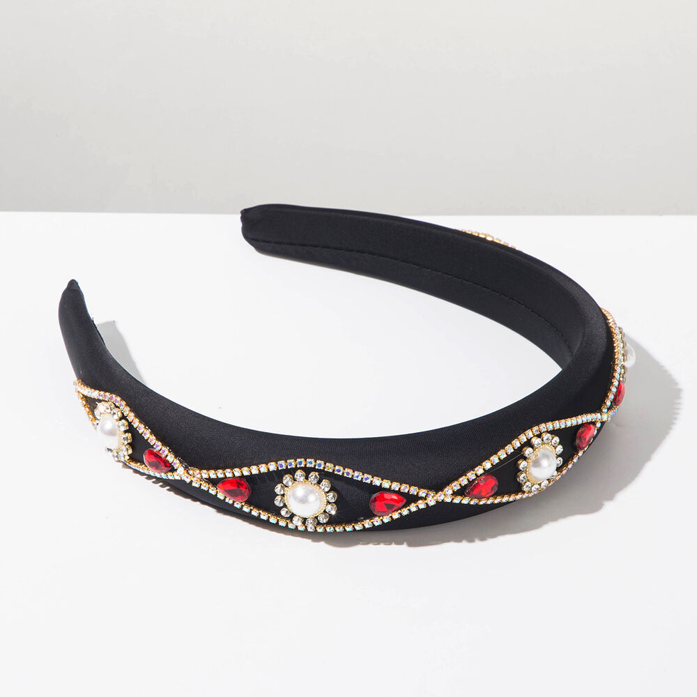 Luxurious Series Elegant Solid Color Lines Rhinestone Rhinestone Artificial Pearl Hair Bands Picture2