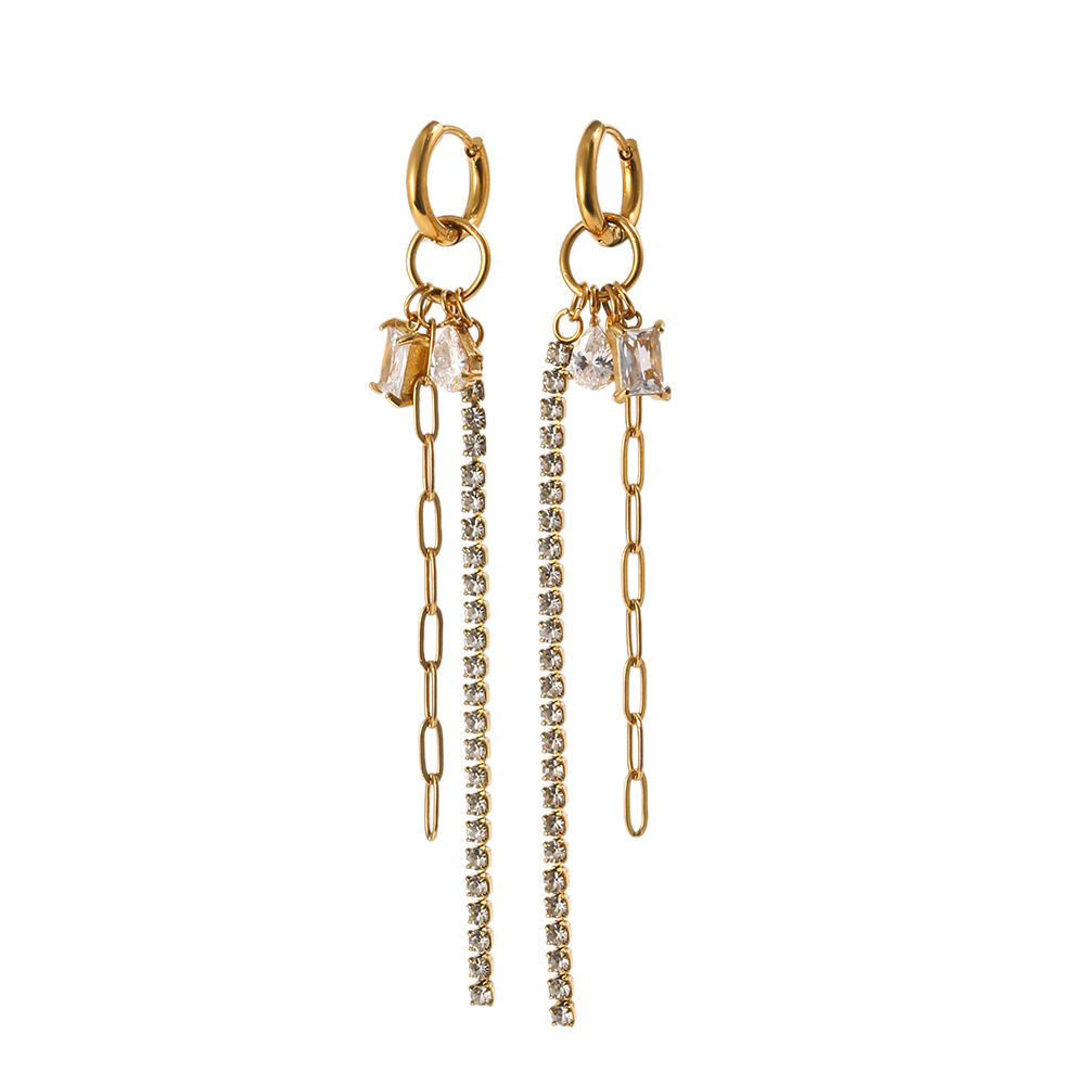 Orecchini a cerchio da donna Simple Series con elegante catena a nappina, in acciaio inossidabile, impermeabili, color oro e zirconi. Immagine5