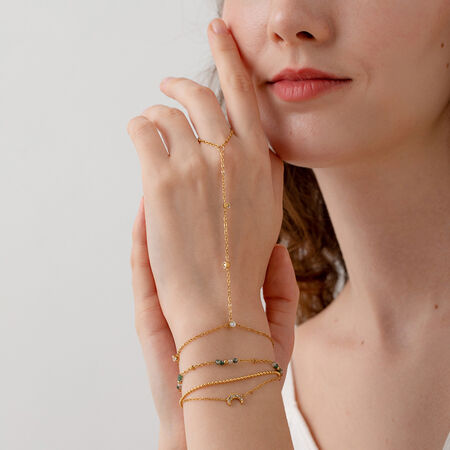 Ethnic Series Bohemian Moon Stainless Steel Waterproof Gold Color Zircon Women's Hand Chain