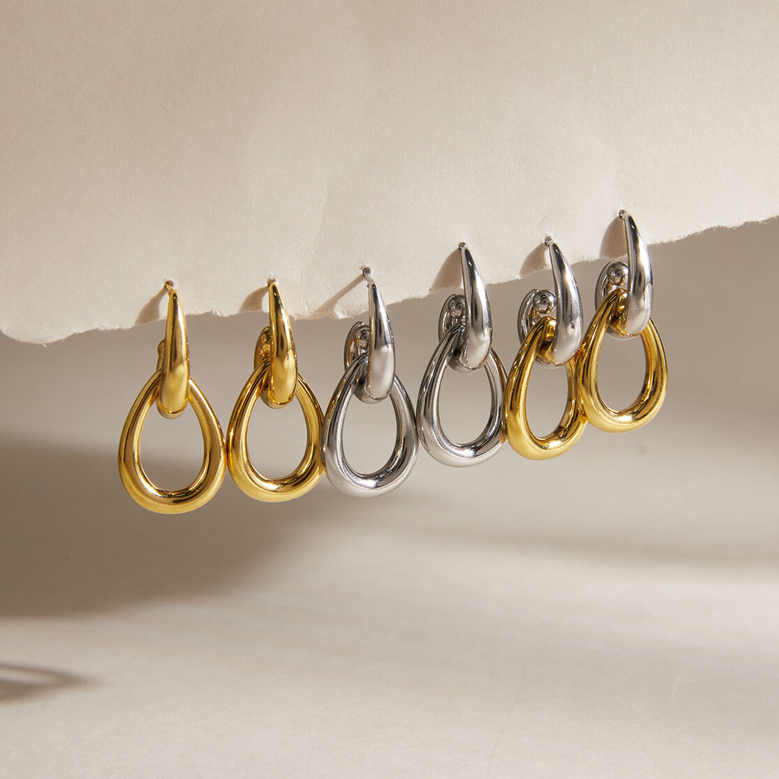 Simple Mixed Gold Color And Silver Colors Ellipse Shape Stainless Steel Waterproof  Gold Color  Women's Drop Earrings