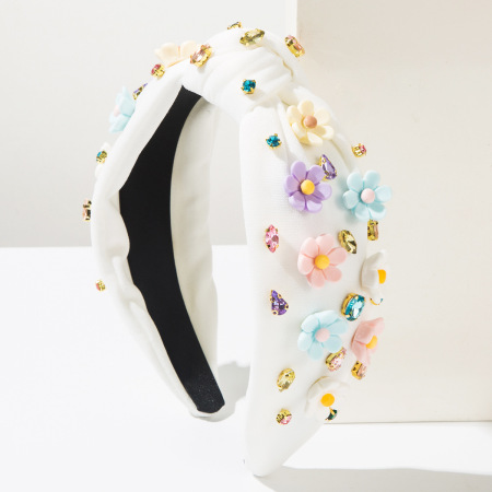 Luxurious Series Sweet Flower Solid Color Fabric Rhinestone Hair Bands 2