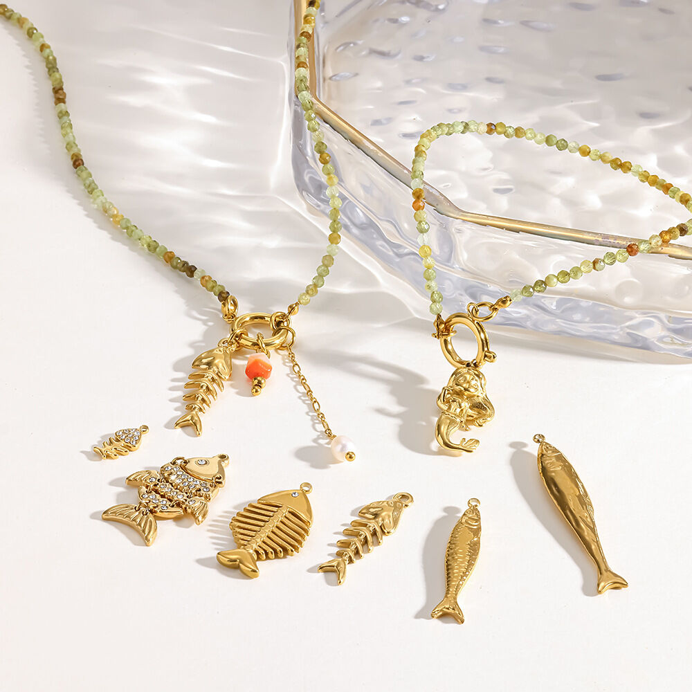 Simple Series Daily Geometric Shape Fish Stainless Steel Waterproof   Gold Color  Zircon Women's Pendants 2