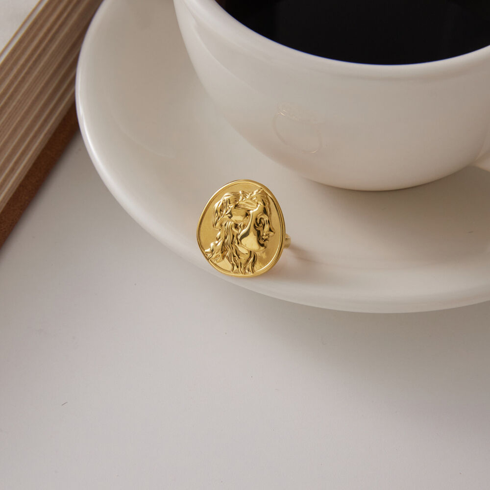 Klassieke serie retro onregelmatig gevormde figuur roestvrijstalen waterdichte gouden statement ringen h5Afbeelding4
