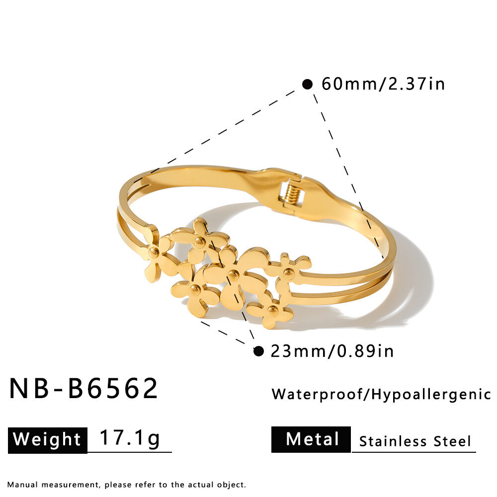 Luxurious Series Classic Irregular Shape Hollowed-Out Stainless Steel Waterproof Zircon Women's Bangles h5 