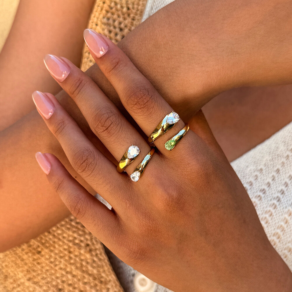 Minimalist Daily Irregular Shape Stainless Steel Waterproof Gold Color Zircon Gemstone Ring Picture3