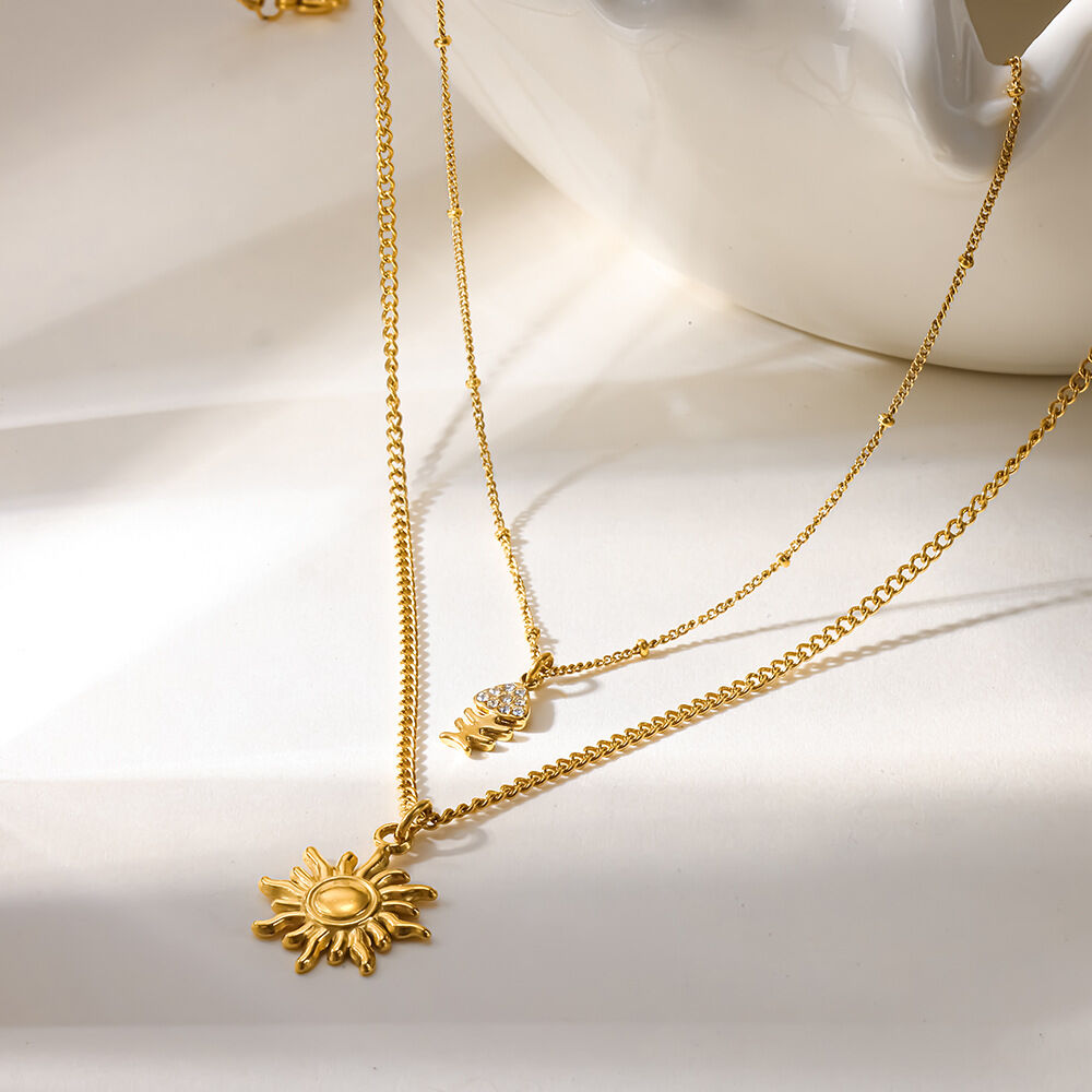 Klassieke vakantie zonnevis roestvrijstalen waterdichte gouden strass hanger damesketting 2