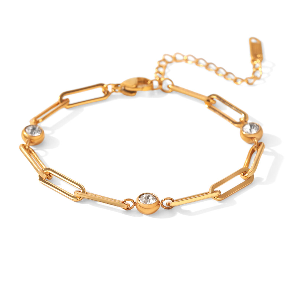 Simple Series Daily Chain Stainless Steel Waterproof Gold Color Zircon Women's Chain Bracelets