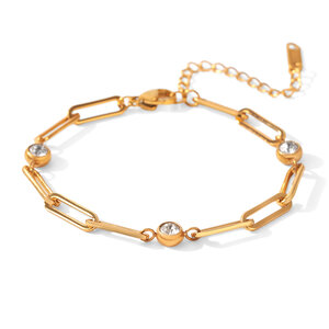 Simple Series Daily Chain Stainless Steel Waterproof Gold Color Zircon Women's Chain Bracelets h5