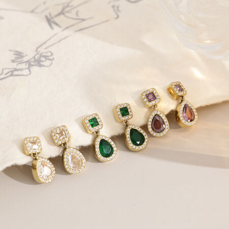 Luxurious Series Simple Droplet Stainless Steel Waterproof Gold Color Rhinestone Zircon Women's Drop Earrings
