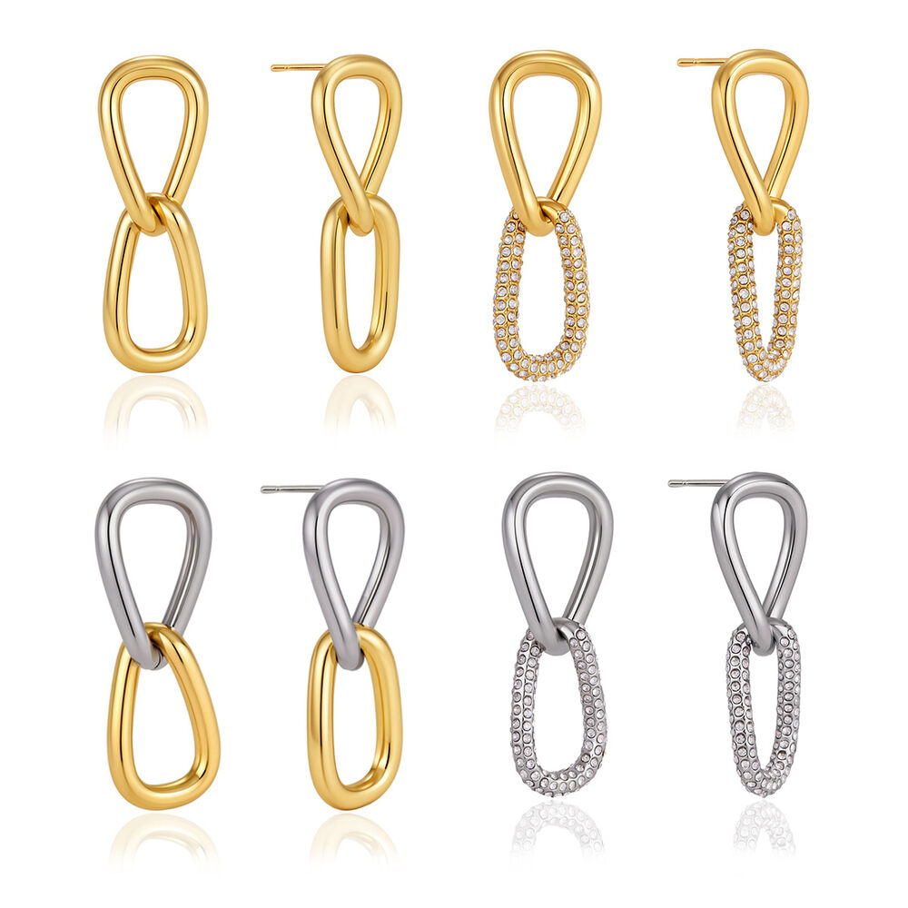 Luxurious Daily Irregular Shape Patchwork Stainless Steel Waterproof Gold Color Zircon Women's Drop Earrings Picture5