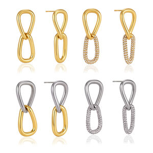 Luxurious Daily Irregular Shape Patchwork Stainless Steel Waterproof Gold Color Zircon Women's Drop Earrings h5 Picture5