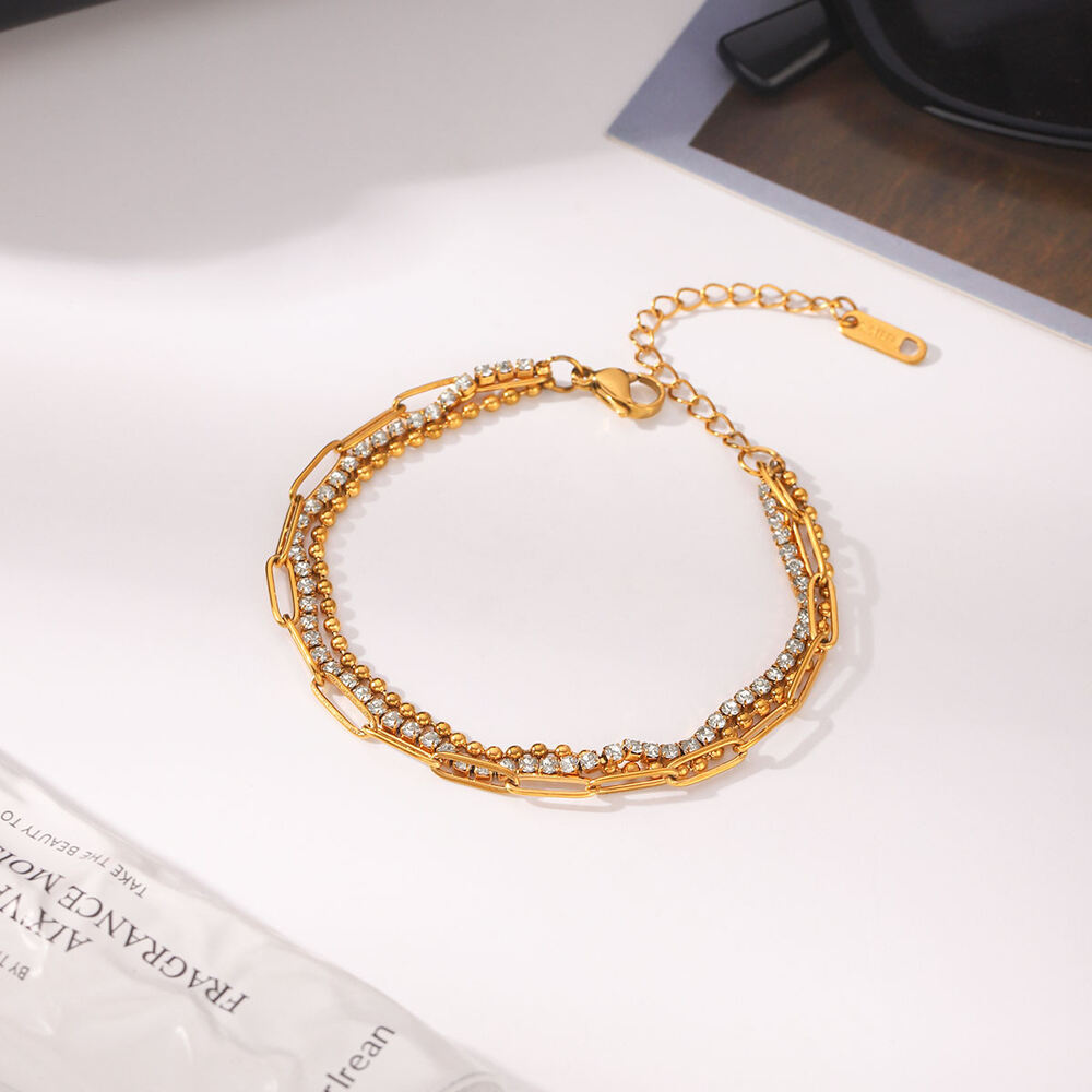 Simple Series Daily Chain Stainless Steel Waterproof Gold Color Zircon Women's Chain Bracelets Picture3